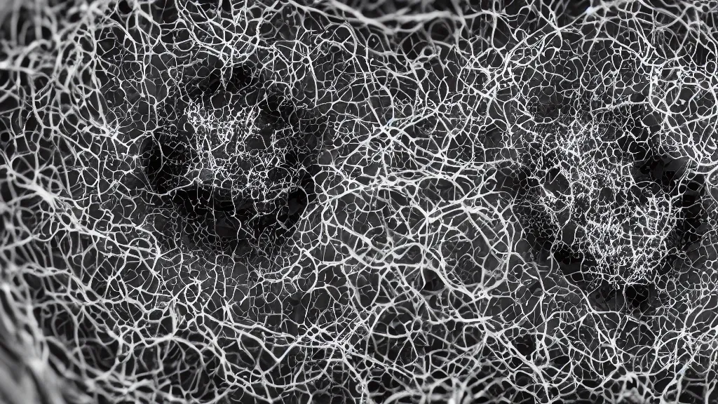 Image similar to beautiful 3 d closeup photo of deadly virus infecting a cell, seen through a microscope, detailed, high contrast, dark, sinister, ambient, monochrome, depth of field, scientific illustration, 8 k, octane render