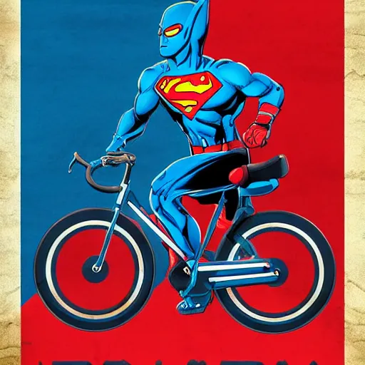 Image similar to a propaganda style poster to ban superheroes from riding bikes. by artgerm. in brilliant technicolor.