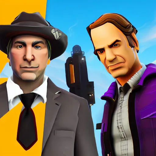 Prompt: saul goodman from breaking bad and jetstream sam, in the game fortnite