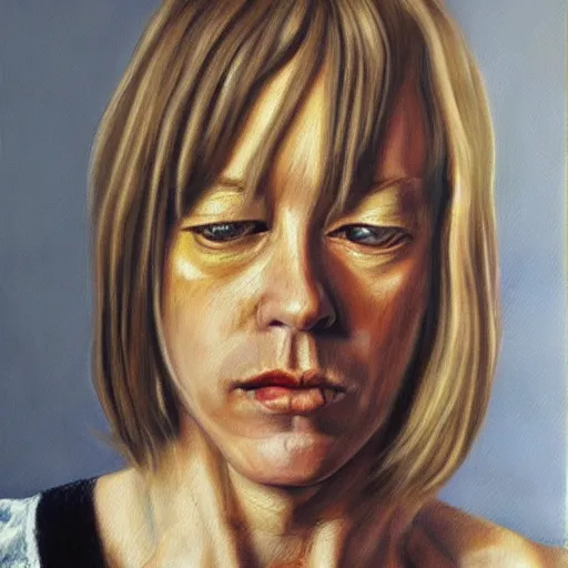 Image similar to high quality high detail painting by lucian freud, hd, portrait of kim gordon, photorealistic lighting