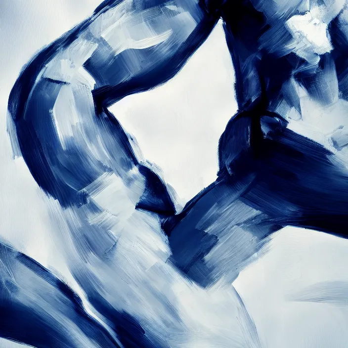 Prompt: abstract closeup of a thin, athletic physique man's body made of abstract, thick flowing dramatic brush strokes, no face, strong wind, white background, matte colors, impressionist, extreme motion, trending on artstation