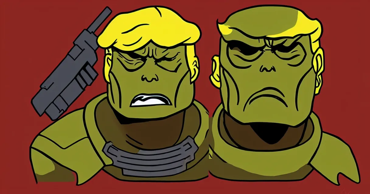 Prompt: donald trump as doomguy, lowe res style of first doom, superrealistic, cool style