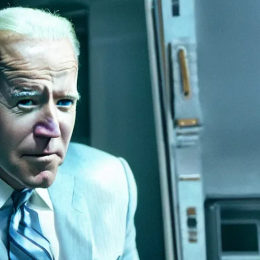 Prompt: film still of joe biden as mr. freeze.