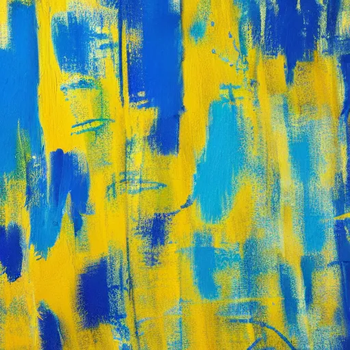 Image similar to a photo of blue paint mixed with yellow paint on canvas