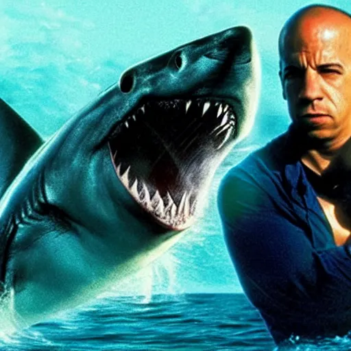 Image similar to jaws 8 movie poster starring vin diesel, fast and furious