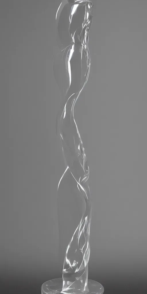 Prompt: a glass statue made of curves on black