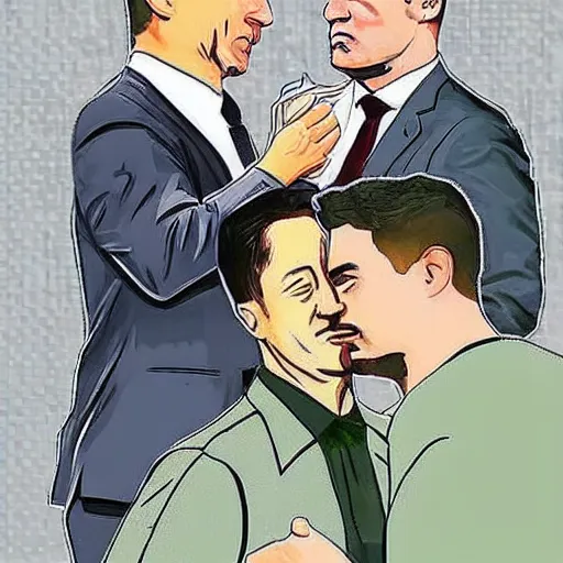 Prompt: Vladimir Putin kissing Zelensky in gta art style