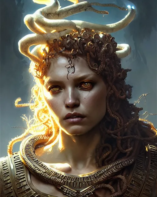 Image similar to fierce medusa, fantasy character portrait, ultra realistic, concept art, intricate details, highly detailed by greg rutkowski, gaston bussiere, craig mullins, simon bisley