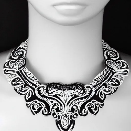 Image similar to black and white sketch opulent necklace feminine opulent detailed ornate tribal neckline illustration on paper