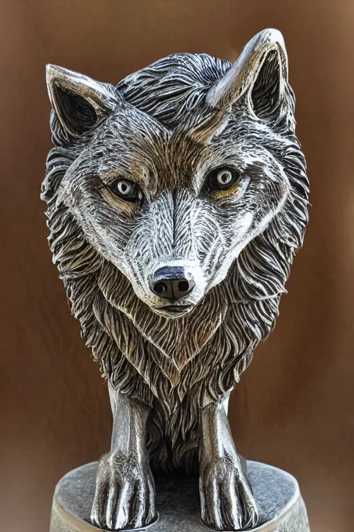 Image similar to gorgeous wolf statue with gold filigree