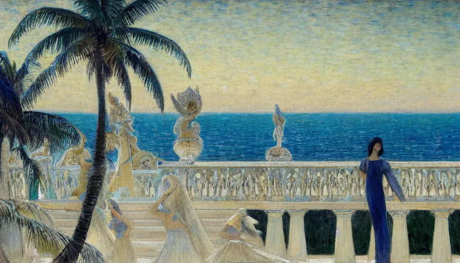 Image similar to a ultradetailed beautiful painting of the night sky of the amazonas palace balustrade designed by jules bastien - lepage, tarsila do amaral, frank weston and gustave baumann, beach, trending on artstation, mediterranean, palm trees, sharp focus, giant greek columns, soft light, 8 k 4 k