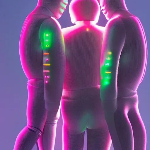 Image similar to love, diverse soft cybersuits, from behind, connection rituals, wide wide angle, vivid, elaborate, highly detailed, beautiful lighting