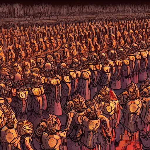 Image similar to illustration. a billion psykers lined up to be sacrificed to the emperor.