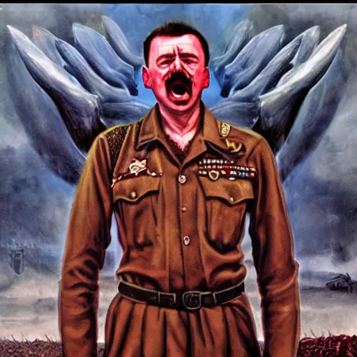 Image similar to igor ivanovich strelkov became an bloody angry degraded satanic hellfire demon calling for total mobilization, photo - realistic, color image, 2 k, highly detailed, bodyhorror, occult art