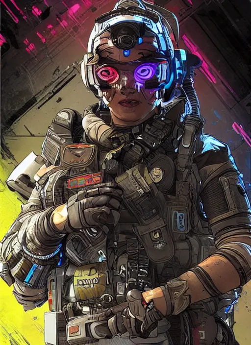 Image similar to apex legends cyberpunk blackops swimmer. concept art by james gurney and mœbius. gorgeous face.