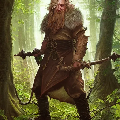 Image similar to dnd character concept portrait, angry male elf druid in forest, detailed, high quality, dynamic lighting, fantasy, artwork by artgerm, wlop, alex ross, greg rutknowski, alphonse mucha