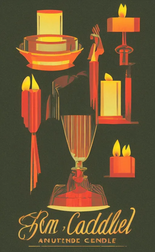 Image similar to illustration with a set of beautiful scented candles, an art deco painting by tom whalen, trending on behance, art deco, retro illustration, digital illustration, storybook illustration, grainy texture, flat shading, vector art, airbrush, pastel, watercolor, poster