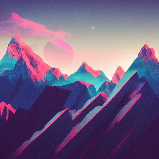 Image similar to aesthetic synthwave mountain between the clouds, moon background, sharp focus, sharp focus, high details, 8 k