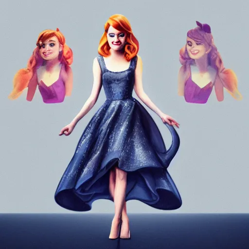 Image similar to full body portrait of Emma Stone as a Disney princess, professional studio lightening, volumetric lightening, photorealism