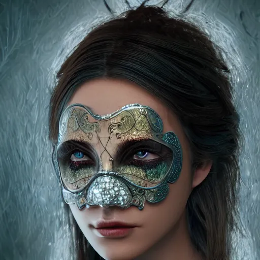 Prompt: a close up of a person wearing a mask, a photorealistic painting by csaba markus, shutterstock contest winner, art photography, behance hd, daz 3 d, androgynous