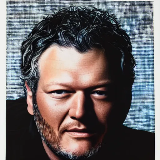 Prompt: portrait of blake shelton by chuck close