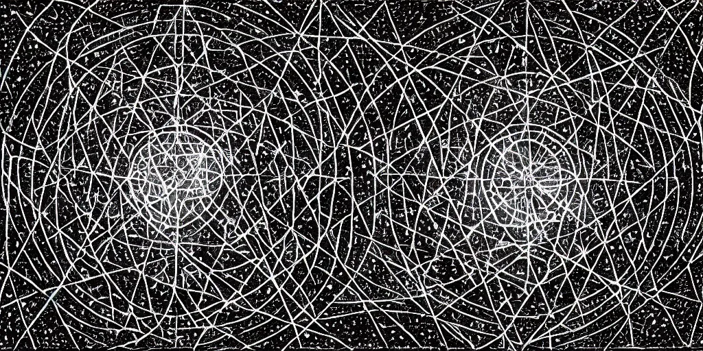 Prompt: Black and white engraving of a space scape. a star surrounded glittering debris. islamic geometry. geometric patterns. pointillism.