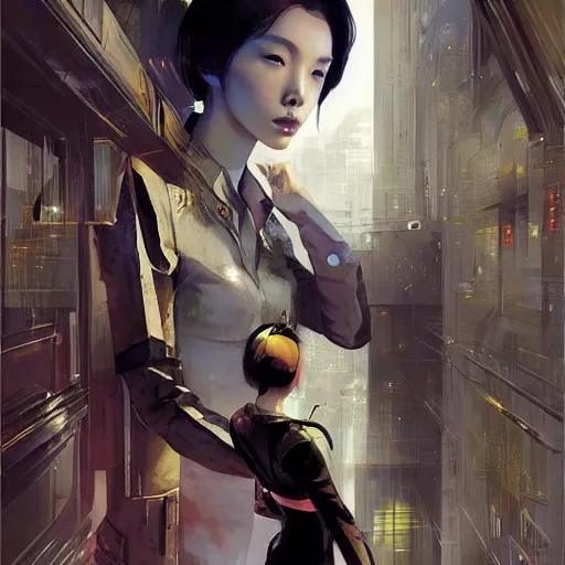 Prompt: Lee Jin-Eun by Stephan Martinière, rule of thirds, seductive look, beautiful
