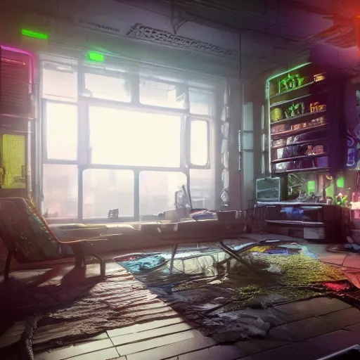 Image similar to the cyberpunk apartment, render, octane, 4k, highly detailed, vivid colors, high definition