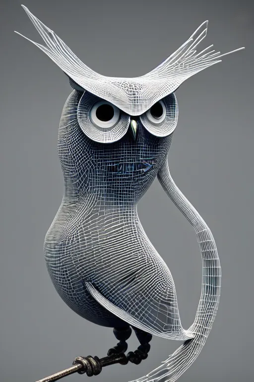 Image similar to complex 3 d render ultra detailed of a beautiful porcelain profile of a mechanical owl made of iron, cable wires, microchip, elegant, hyper realistic, ultra detailed, octane render, jamie hewlett style, volumetric lighting, 8 k post - production