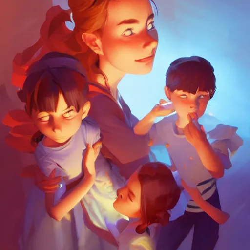 Image similar to a mother with her five daughters, beautiful faces, behance hd by jesper ejsing, by rhads, makoto shinkai and lois van baarle, ilya kuvshinov, rossdraws global illumination