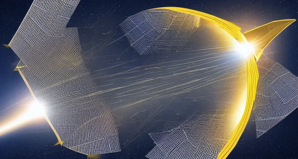 Image similar to solar sail in space, blocking the sun, seen from earth, vector style