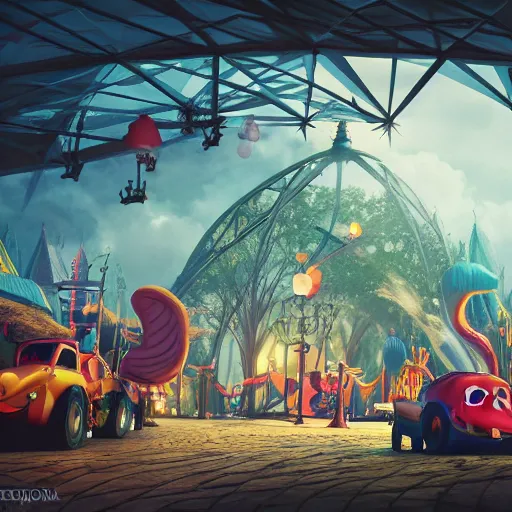 Image similar to animeland themepark, dramatic lighting and composition, surreal background, octane render, pixar, trending on artstation, photorealistic, high resolution, 8 k