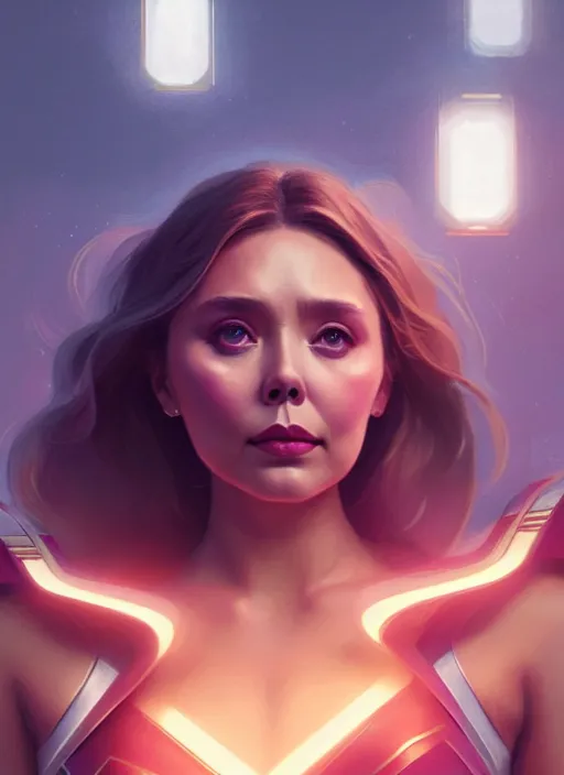 Image similar to portrait of modern darna, elizabeth olsen, intricate, elegant, glowing lights, highly detailed, digital painting, artstation, glamor pose, concept art, smooth, sharp focus, illustration, art by wlop, mars ravelo and greg rutkowski