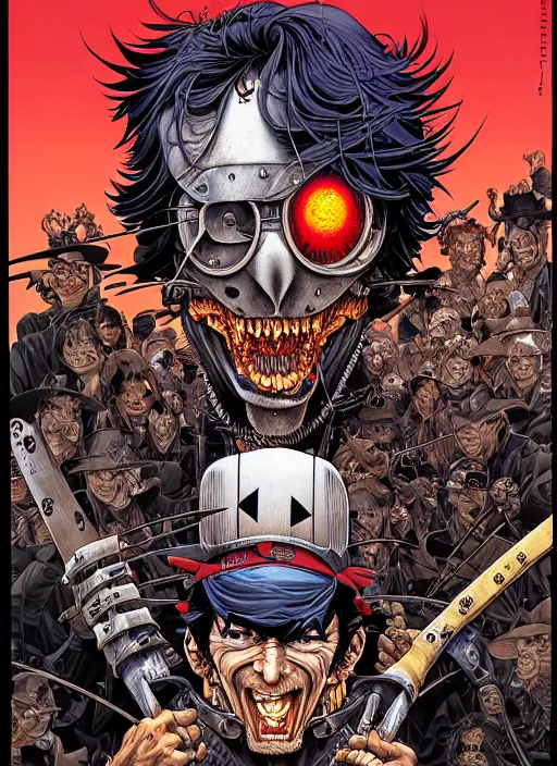 Image similar to portrait of crazy casey jones, symmetrical, by yoichi hatakenaka, masamune shirow, josan gonzales and dan mumford, ayami kojima, takato yamamoto, barclay shaw, karol bak, yukito kishiro