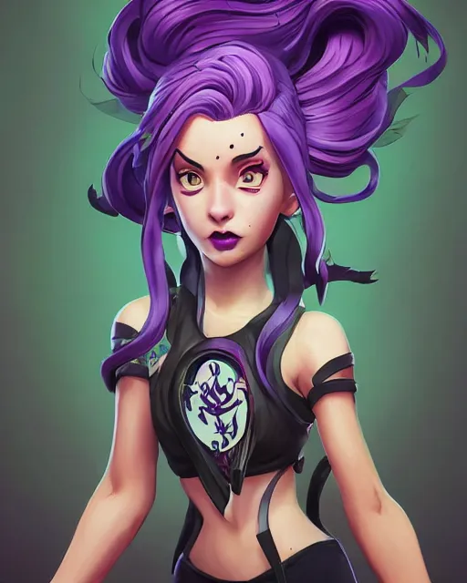 Image similar to beautiful female singer purple hair tattoo symmetrical face eyes full length fantasy art fortnite Video game icon, 2d game art gta5 cover , official fanart behance hd artstation by Jesper Ejsing, by RHADS, Makoto Shinkai and Lois van baarle, ilya kuvshinov, rossdraws