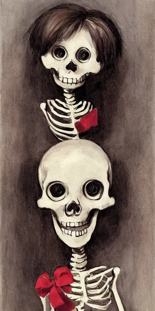 Image similar to cute smiling skeleton girl, socialist realism painting, highly detailed