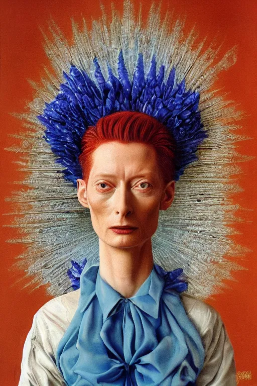 Prompt: symmetry!! a photorealistic portrait of tilda swinton as assumpta corpuscularia lapislazulina smocking a cuban cigar by salvador dali, masterpiece!!, hyperdetailed, centered, symmetric, funky, surrealism