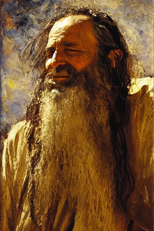 Image similar to highly detailed palette knife oil painting of a historically accurate depiction of the ancient biblical israeli prophet moses, thoughtful, by Peter Lindbergh, impressionistic brush strokes, painterly brushwork