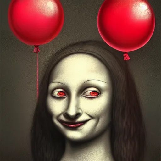 Prompt: surrealism grunge cartoon portrait sketch of a spider with a wide smile and a red balloon by - michael karcz, loony toons style, mona lisa style, horror theme, detailed, elegant, intricate