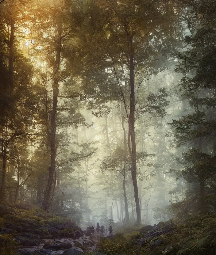 Prompt: most epic landscape, epic cinematic hyperrealism masterpiece. realistic poster with shaded lighting by craig mallismo, artgerm, jeremy lipkin and michael garmash, unreal engine, radiant light, detailed and complex environment, digital art, art station trends, environmental portrait, low angle, 3 5 mm, forest path, misty