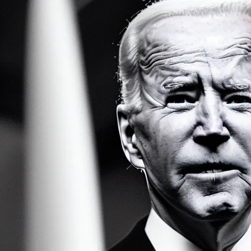Prompt: joe biden with uncanny unsettling big eyes 5 5 mm photography footage