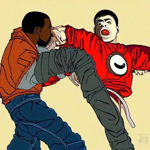 Image similar to Kanye West beating up Pete Davidson in Akira (1988), detailed, anime, illustration