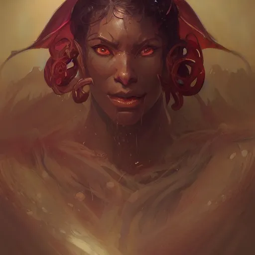 Prompt: portrait of an abyssal demon, D&D, fantasy, highly detailed, digital painting, artstation, smooth, sharp focus, illustration, art by artgerm and greg rutkowski and alphonse mucha