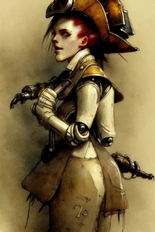 Image similar to (((((2050s servant android robot pirate wench art . muted colors.))))) by Jean-Baptiste Monge !!!!!!!!!!!!!!!!!!!!!!!!!!!