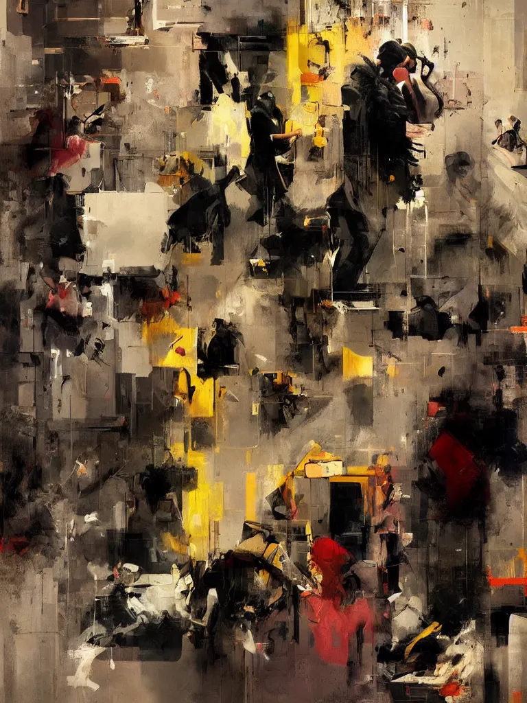 Image similar to a beautiful picture by joram roukes of people looking at their phone in a bathroom, color bleeding, brushstrokes by jeremy mann