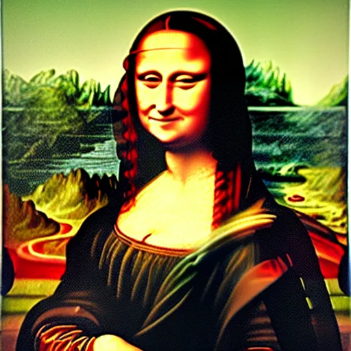 Image similar to a Mona Lisa painted by a 3 year old child with cryons,