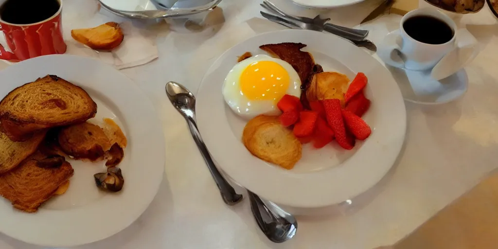 Image similar to photo of breakfast, close - up, low saturation, diffuse light