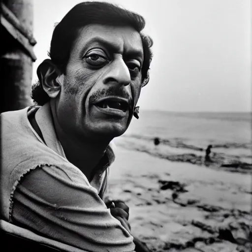 Prompt: a portrait photograph of a character in a scenic environment by satyajit ray, shot on large format film camera,