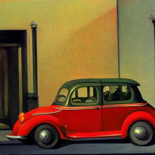 Prompt: edward hopper painting electric cars