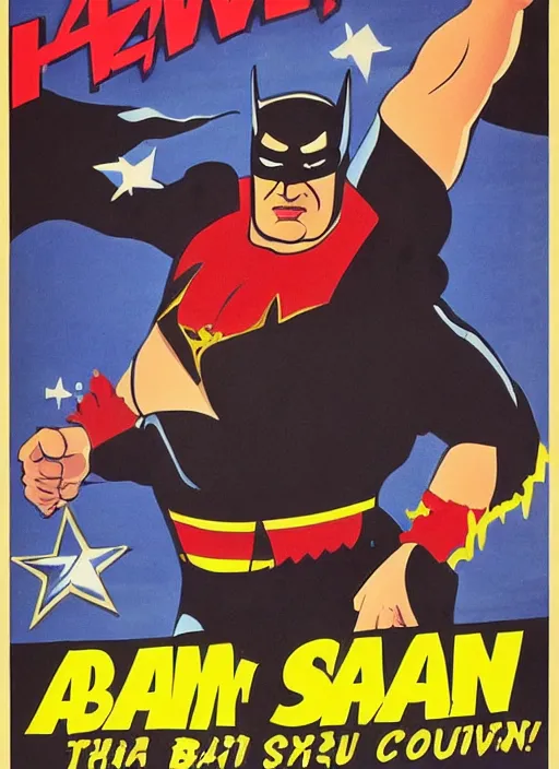 Prompt: an 8 0's john alvin superhero movie poster starring steven seagal as the character fat batman